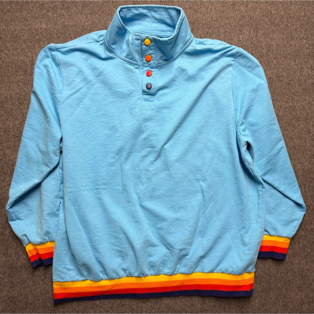 Aldi Gear Retro Rainbow Stripe Quarter Snap Sweatshirt Light Blue XL Pullover